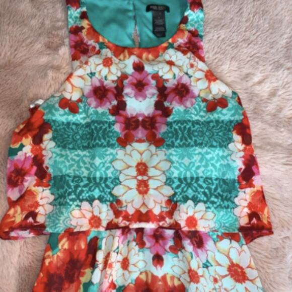 Bisou Bisou Floral Print Turquoise High Low Dress Size 8 - Picture 3 of 12